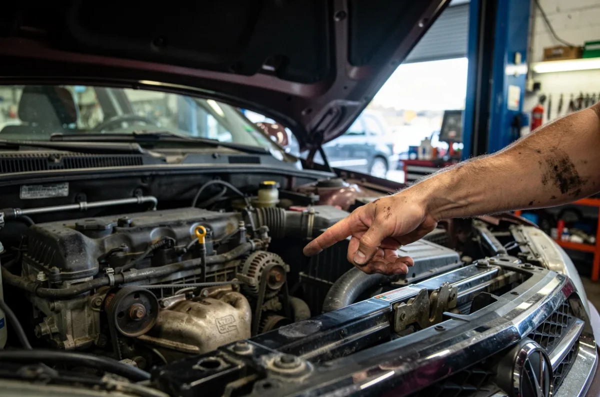 Le compartiment moteur, courroies et durites